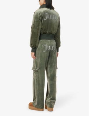 Shop Juicy Couture Women's Thyme482 Rydell Rhinestone-embellished Velour Bomber Jacket