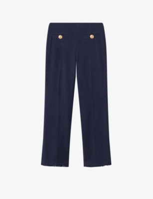 Lk Bennett Womens Blu-midnight Alexa High-rise Button-embellished Stretch-woven Trousers