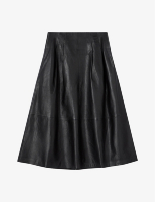 Lk Bennett Womens Bla-black Farrow A-line Leather Midi Skirt