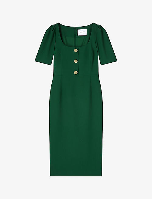 LK BENNETT: Folly square-neck button-embellished crepe midi dress