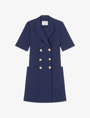 Lk Bennett Womens Blu-navy Kennedy Double-breasted Woven Mini Dress In Blu-navy