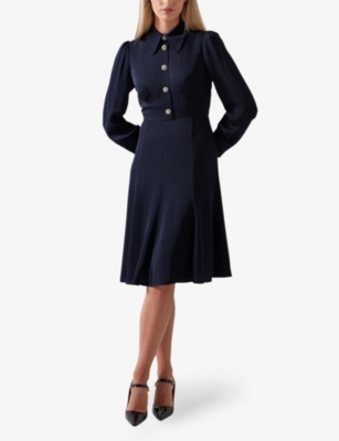 LK BENNETT: Mira pearl-embellished long-sleeve woven mini dress