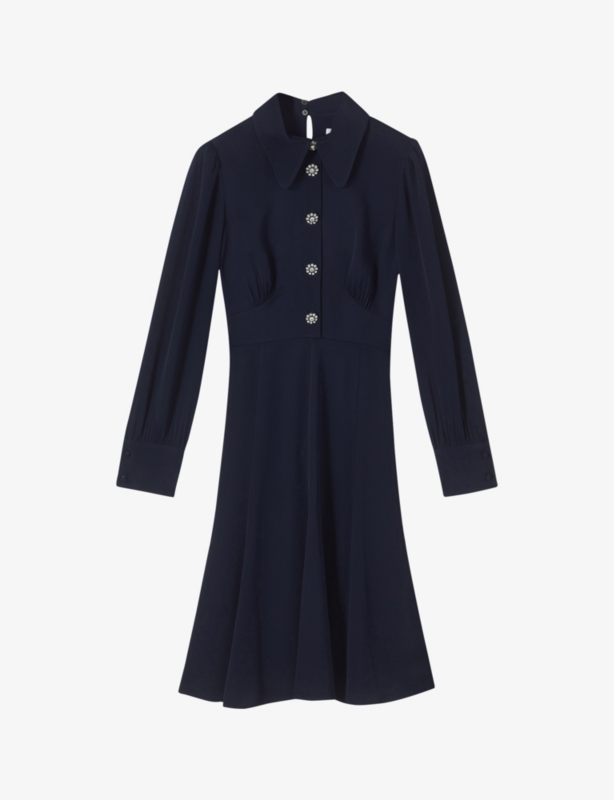 Mira pearl-embellished long-sleeve woven mini dress