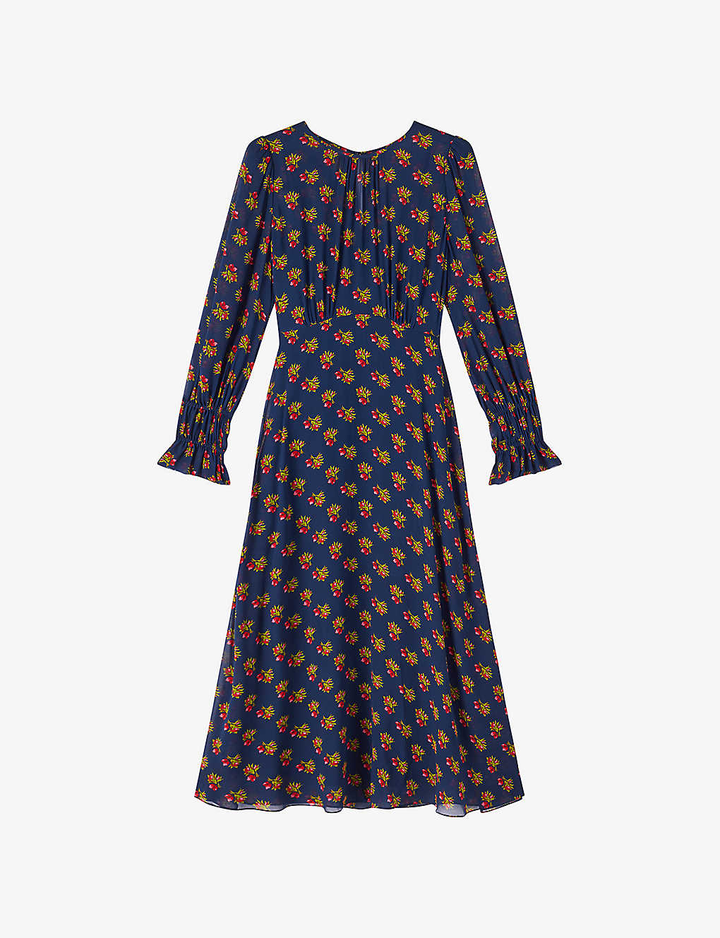 Lk Bennett Womens Blu-navy Multi Wren Crewneck Floral-print Woven Midi Dress