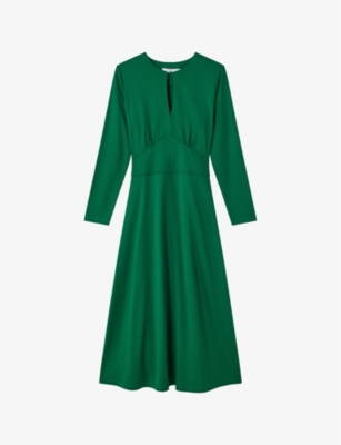 LK BENNETT: Sera split-neck flared-skirt stretch-woven midi dress