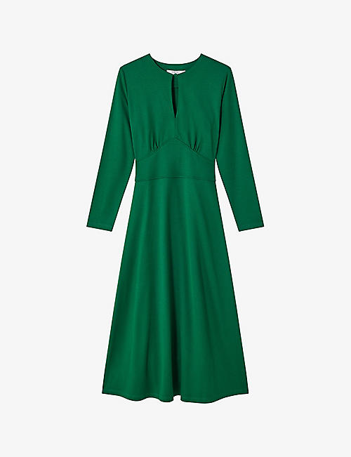LK BENNETT: Sera split-neck flared-skirt stretch-woven midi dress