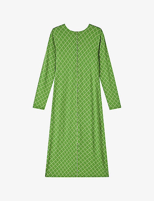 LK BENNETT: Annie wide-neck geometric-pattern stretch-woven midi dress