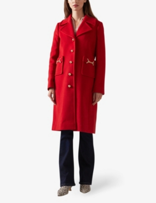 Shop Lk Bennett Women's Red-red Spencer Snaffle-embellished Wool-blend Coat