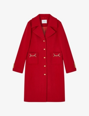Shop Lk Bennett Women's Red-red Spencer Snaffle-embellished Wool-blend Coat