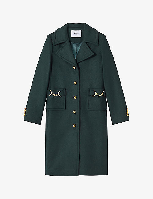 LK BENNETT: Spencer snaffle-embellished wool-blend coat