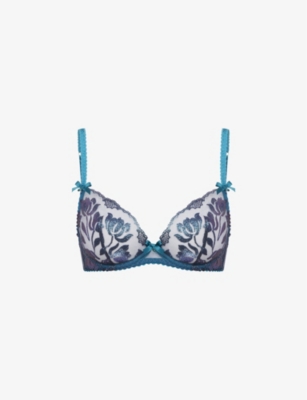 Agent Provocateur Callypso Floral-embroidered Tulle Bra in Black