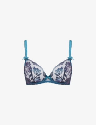 Agent Provocateur, Edwina Satin-trimmed Embroidered Lace Underwired Plunge  Bra, Black, 32A,34A,32B,34B,36B,32C,34C,36C,38C,32D,34D,36D,38D,32DD,34DD,36DD,38DD,32E,34E,36E,32F, 34F