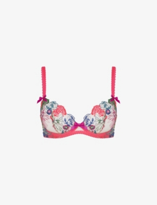 Agent Provocateur Sloane Lace-trimmed Satin Underwired Balconette Bra in  Green