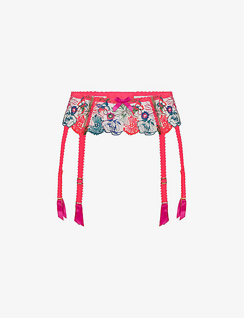 AGENT PROVOCATEUR: Zuri floral-embroidered sheer tulle suspender belt