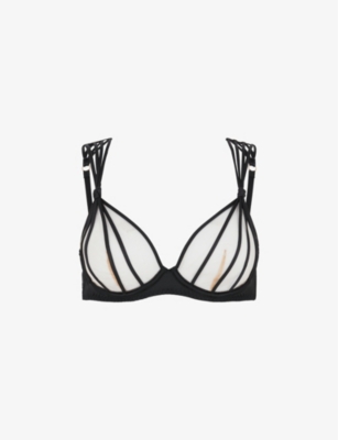 Agent Provocateur Sparkle Satin-trimmed Metallic Embroidered Tulle  Underwired Bra in Blue