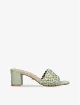 Carvela Womens Pale Green Lattice Textured-strap Heeled Faux-leather Mules