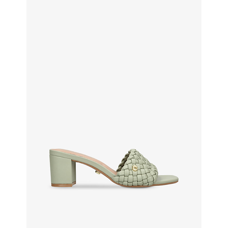 Carvela Womens Pale Green Lattice Textured-strap Heeled Faux-leather Mules
