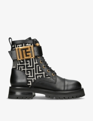 BALMAIN: Ranger monogram leather boots