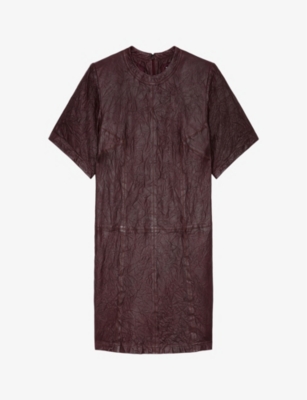 ZADIG & VOLTAIRE ZADIG&VOLTAIRE WOMENS CHOCOLATE RIDDY SHORT-SLEEVE CRINKLED-LEATHER MINI DRESS