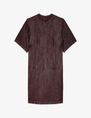 Zadig & Voltaire Riddy Creased Leather Minidress In Chocolate
