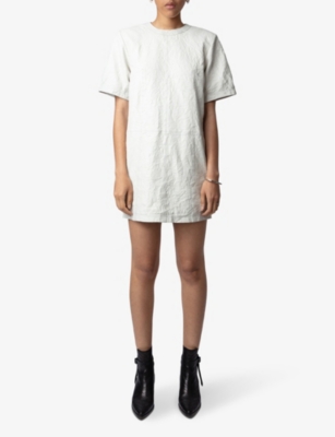 Shop Zadig & Voltaire Zadig&voltaire Womens Judo Riddy Short-sleeve Crinkled-leather Mini Dress