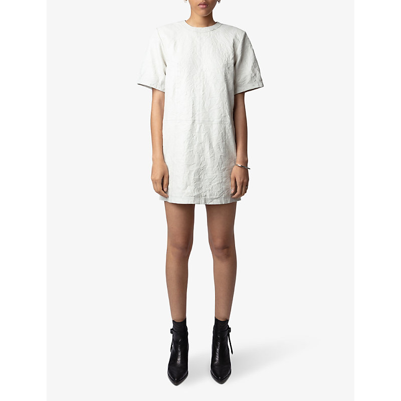 Shop Zadig & Voltaire Zadig&voltaire Women's Judo Riddy Short-sleeve Crinkled-leather Mini Dress