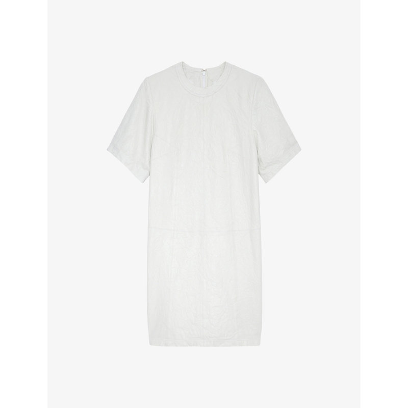 Shop Zadig & Voltaire Zadig&voltaire Women's Judo Riddy Short-sleeve Crinkled-leather Mini Dress