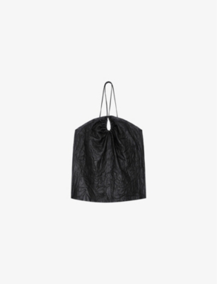 Shop Zadig & Voltaire Zadig&voltaire Womens Noir Cidonie Crinkled Leather Top