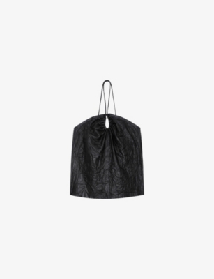 Zadig & Voltaire Cidonie Crinkled Leather Top In Noir