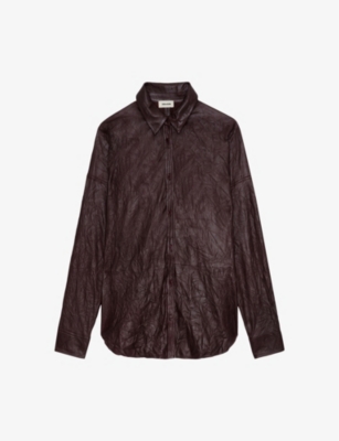 ZADIG & VOLTAIRE ZADIG&VOLTAIRE WOMENS CHOCOLATE TAMARA CRINKLED LEATHER SHIRT