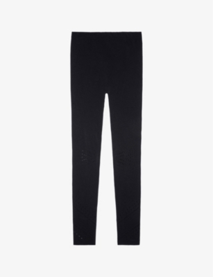 Black Perforated Panel Mid Rise Leggings