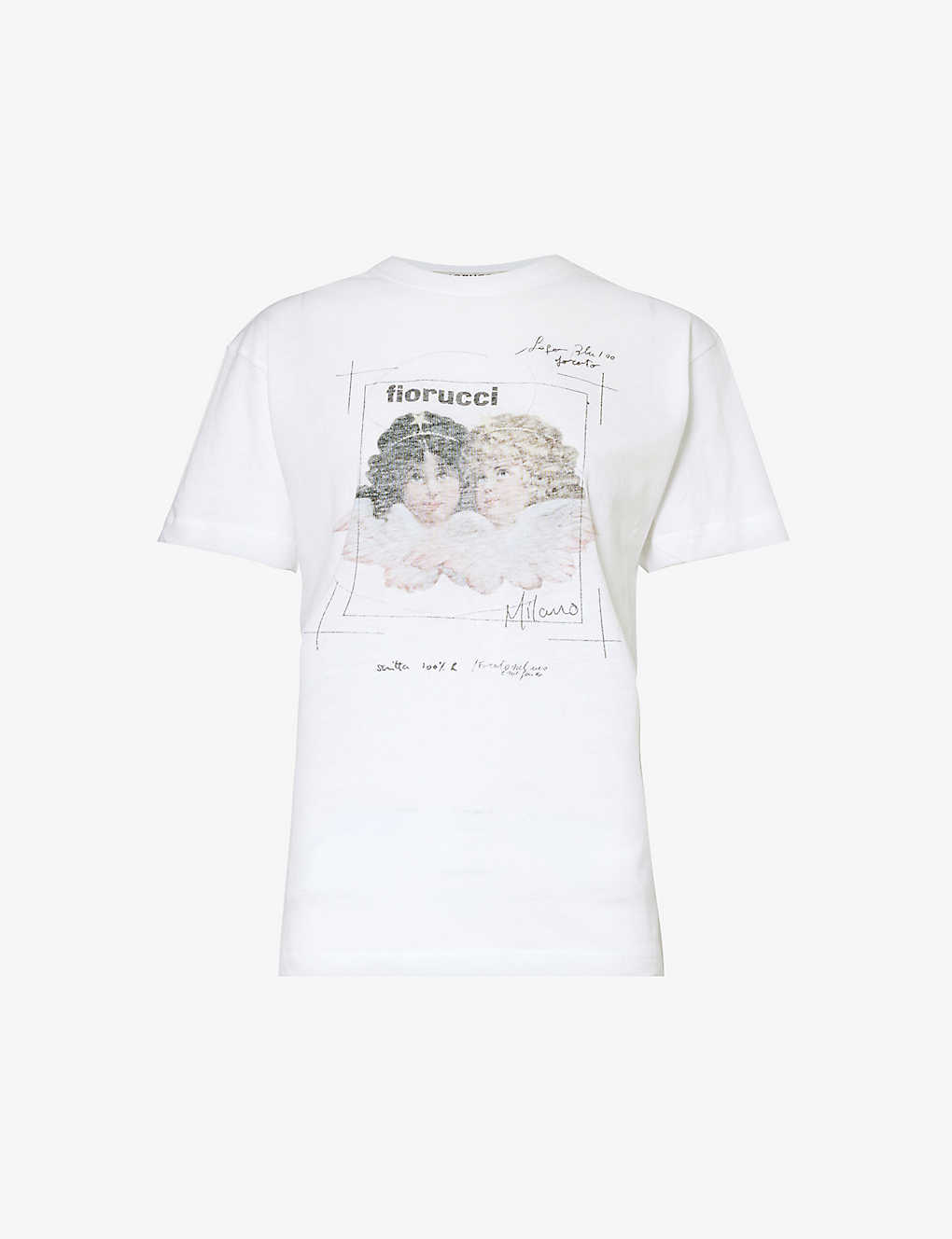 Fiorucci Womens White Postcard Angel-print Organic-cotton Jersey T-shirt