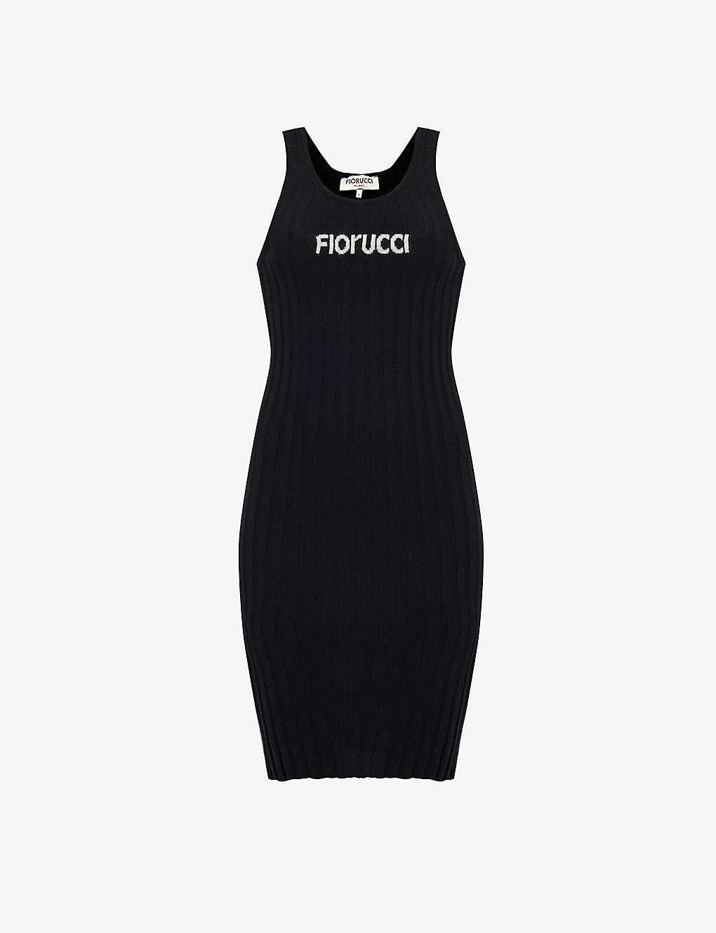 Fiorucci Womens Black Angolo Brand-print Wool Midi Dress