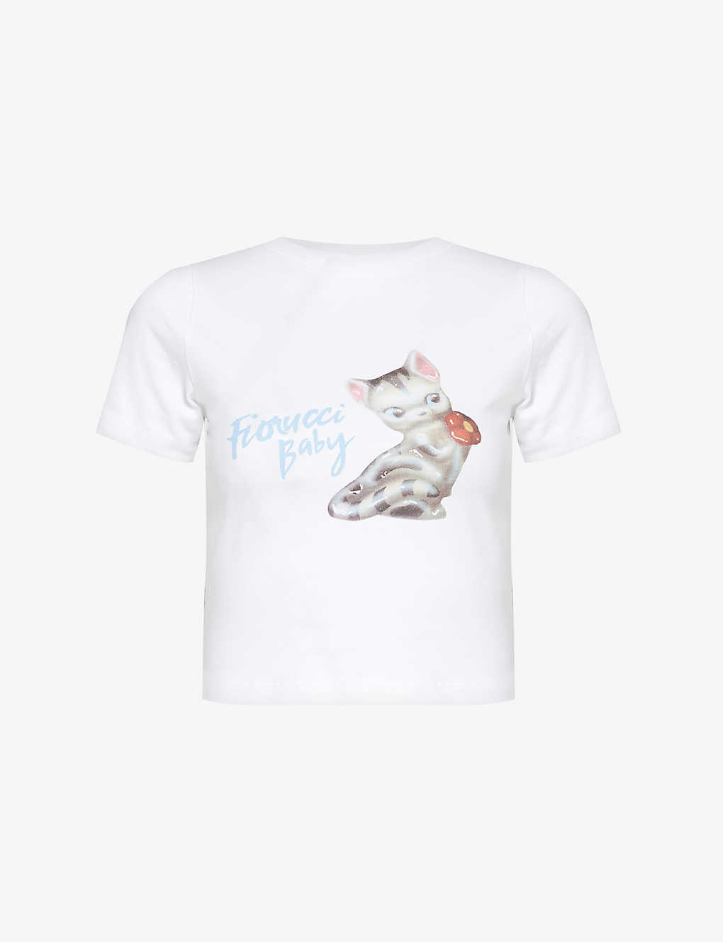 Fiorucci Womens White Kitten-print Cropped Organic-cotton T-shirt