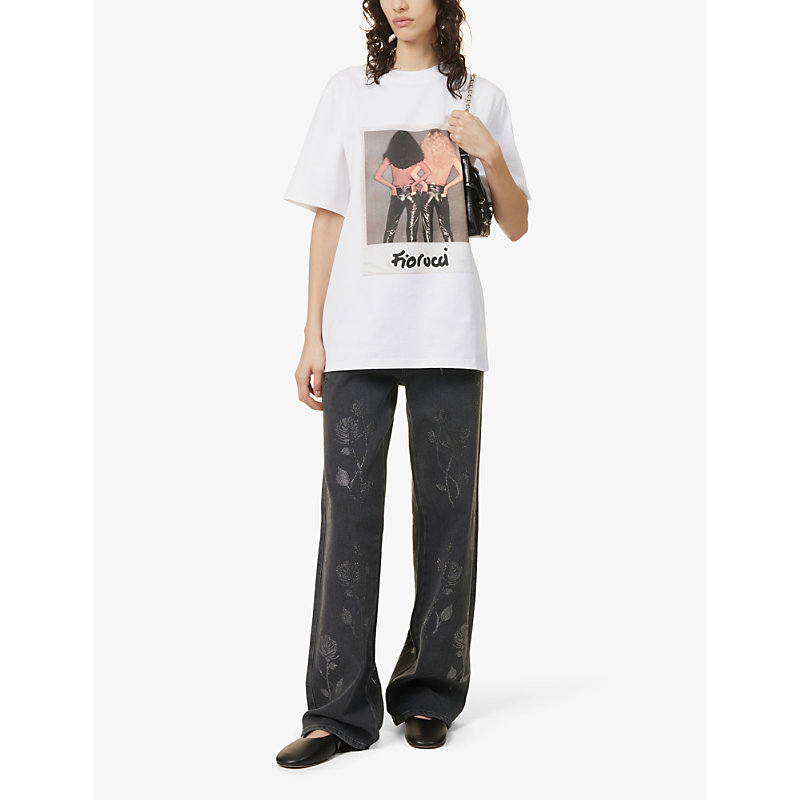 Shop Fiorucci Women's White Vinyl Girls Graphic-print Organic-cotton T-shirt