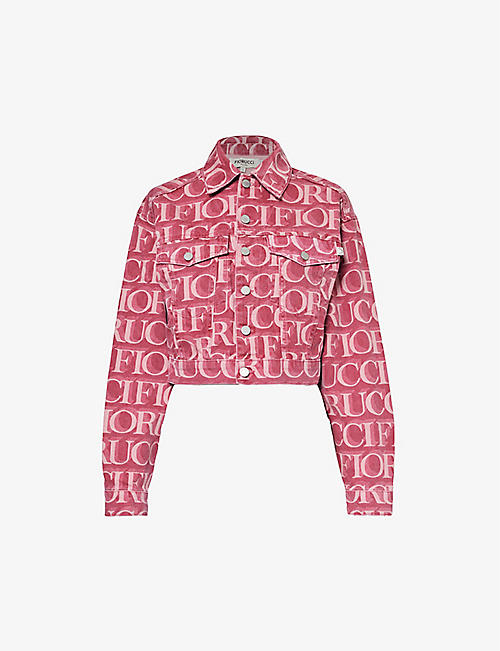FIORUCCI: Monogram-pattern cropped organic-denim jacket