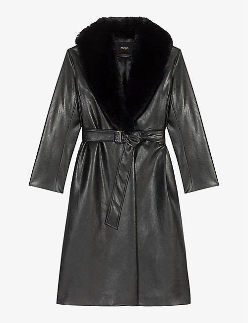 MAJE: Galaxyta faux-fur trimmed faux-leather coat