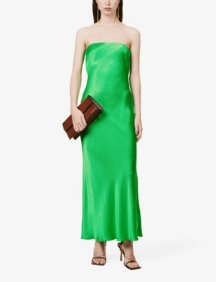 Shop Bec & Bridge Moondance Strapless Woven Maxi Dress In Emerald