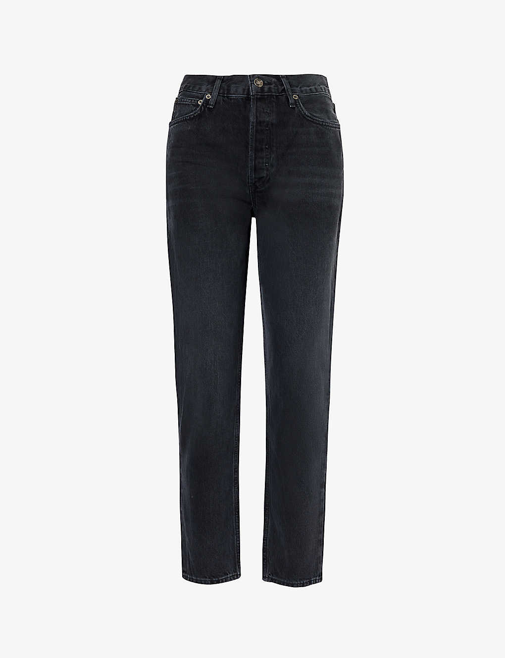 Shop Agolde Fen High-rise Straight-leg Jeans In Shambles (washed Black)