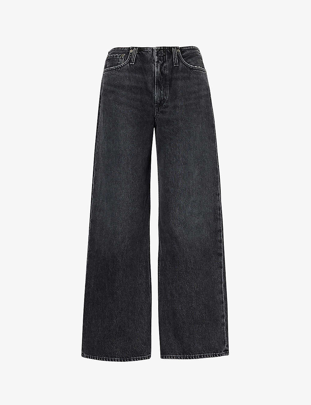 Shop Agolde Lex Mid-rise Wide-leg Recycled-denim Jeans In Black