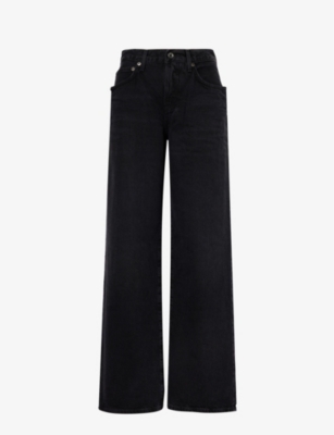 Shop Agolde Women's Mascara (washed Black) Fusion Mid-rise Straight-leg Organic-denim Jeans