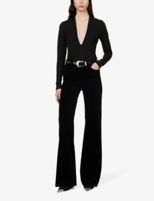 Shop Agolde Women's Black Zena V-neck Slim-fit Stretch-woven Bodysuit