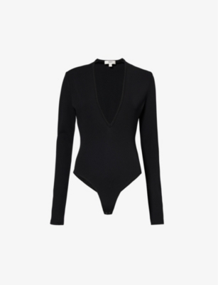 Shop Agolde Womens Black Zena V-neck Slim-fit Stretch-woven Bodysuit