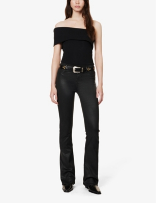 Shop Agolde Womens Black Bree Asymmetric-neckline Stretch-woven Bodysuit