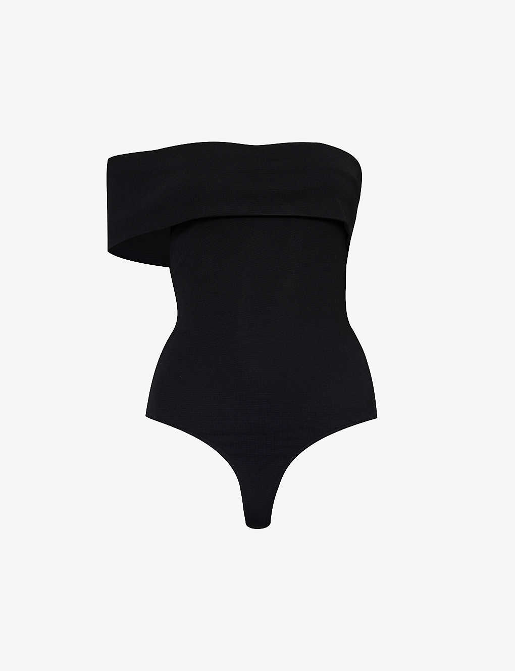 Agolde Womens Black Bree Asymmetric-neckline Stretch-woven Bodysuit