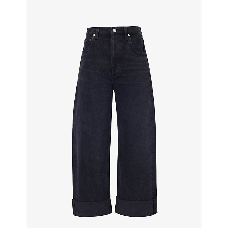 Shop Citizens Of Humanity Ayla Wide-leg Mid-rise Organic-cotton Jeans In Voila (washed Black)