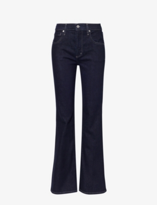 Shop Citizens Of Humanity Isola Flared-leg Mid-rise Recycled-cotton Blend 32' Jeans In Solace (dk Indigo)