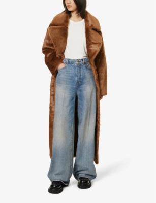 The Frankie Shop Joni Long Faux Fur Coat In Dark Camel
