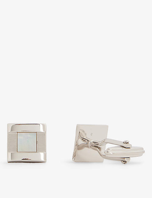 LANVIN: Square-shape brass and mother-of-pearl cufflinks