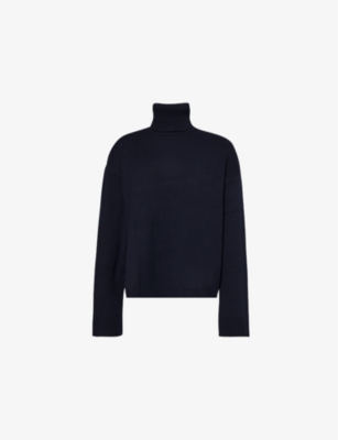 The Frankie Shop Rhea Trapeze Wool And Cotton-blend Turtleneck Sweater In Blue